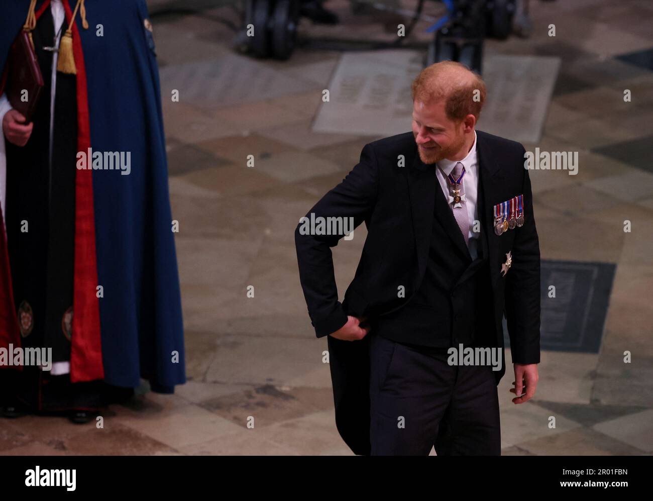 Der Herzog von Sussex kommt vor der Krönung von König Karl III. Und Königin Camilla in Westminster Abbey, London. Foto: Samstag, 6. Mai 2023. Stockfoto
