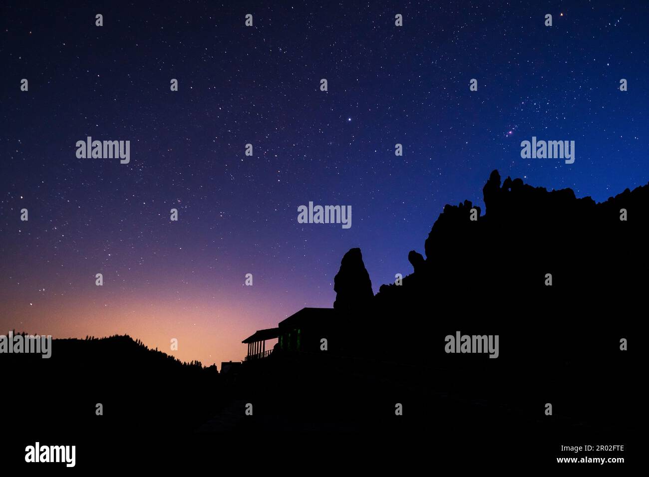 Sternenhimmel über dem Juan Evora Ethnographic Museum, Teide National Park, Teneriffa, Kanarische Inseln, Spanien Stockfoto