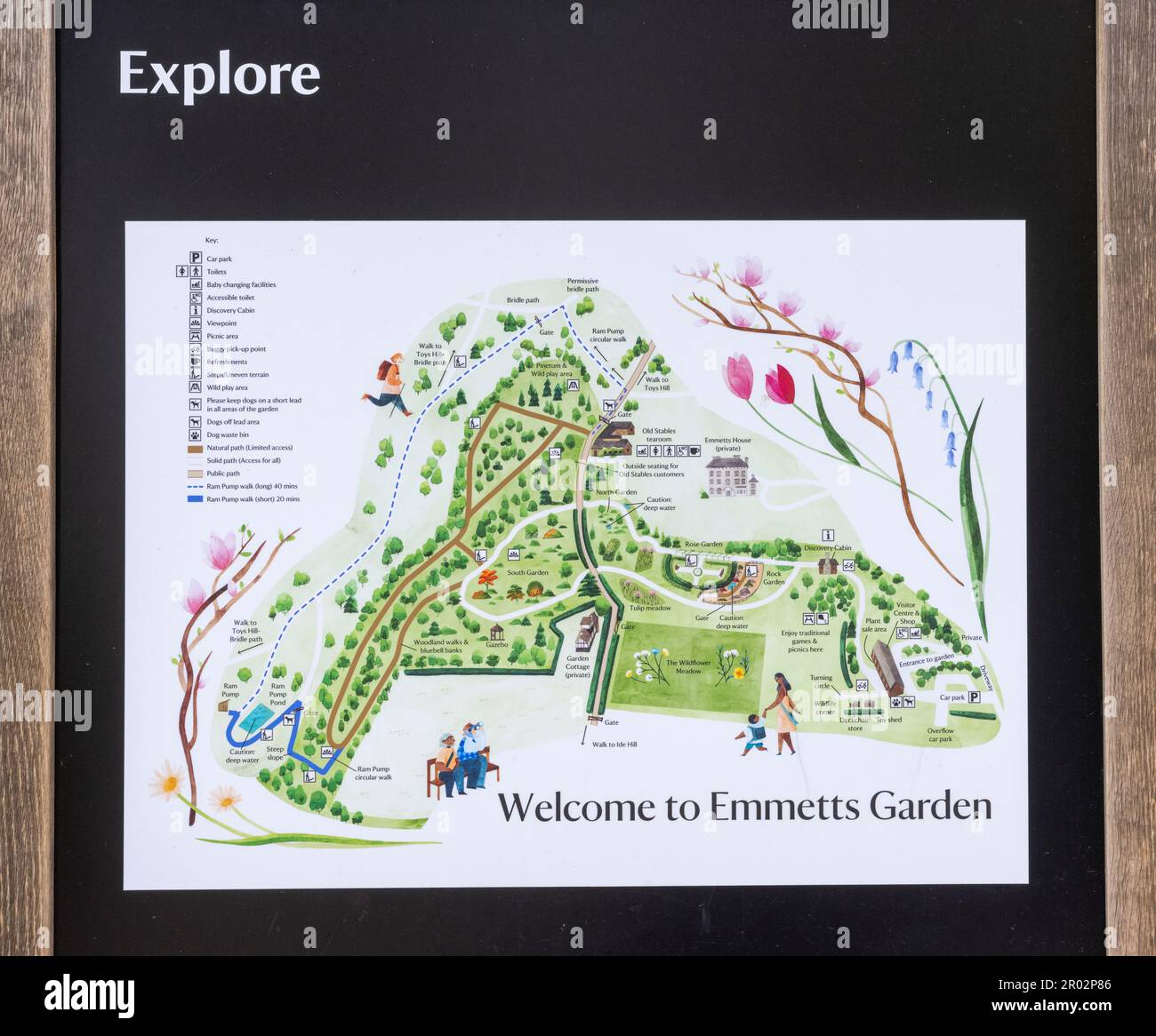 Willkommen, mit Karte zu unterschreiben in Emmett's Garden, IDE Hill, Sevenoaks, Kent, England, UK - ein Garten des National Trust. Stockfoto