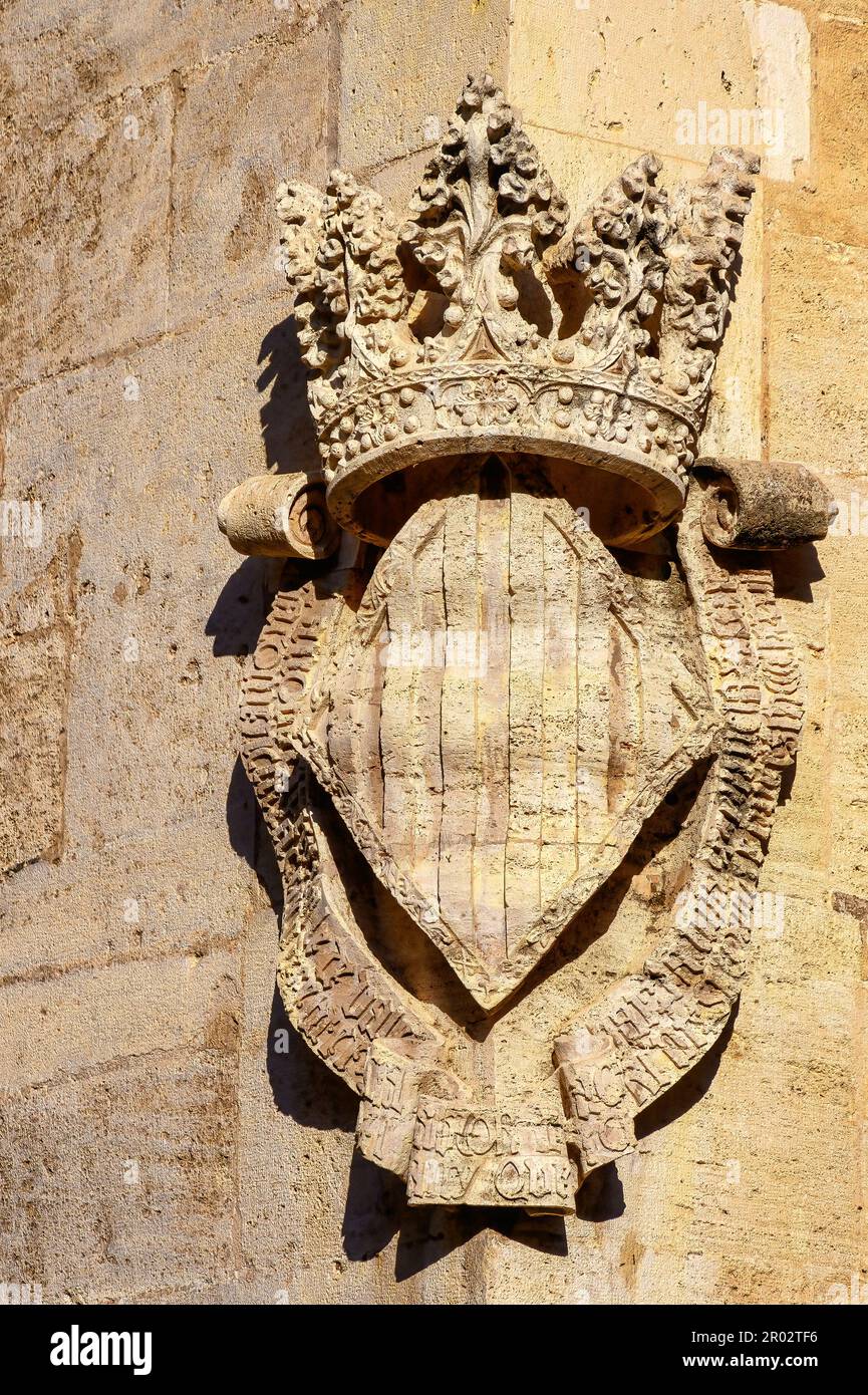 Lonja de la Seda. Die Steinarchitektur des mittelalterlichen Gebäudes in Valencia, Spanien Stockfoto