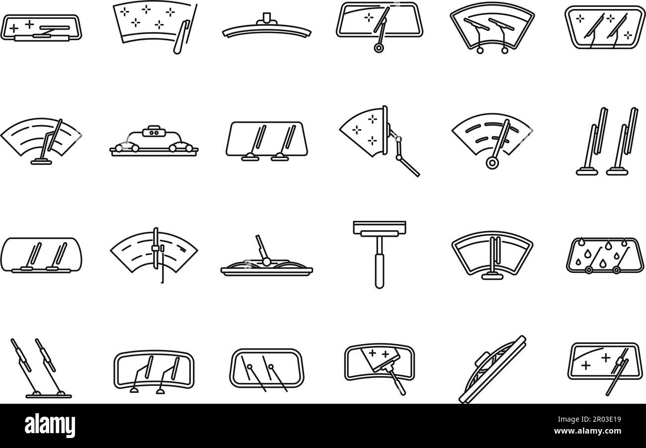 Scheibenwischersymbole stellen den Umrissvektor ein. Klinge für Auto. Automobil-Flüssigkeit Stock Vektor