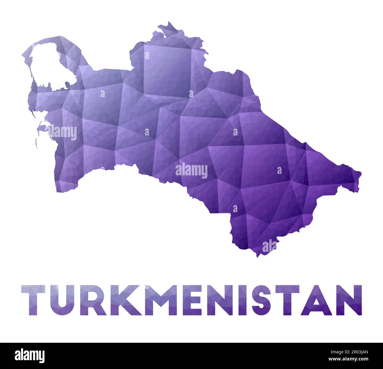Karte Turkmenistans. Niedrige Poly-Darstellung des Landes. Lilafarbenes geometrisches Design. Darstellung des polygonalen Vektors. Stock Vektor