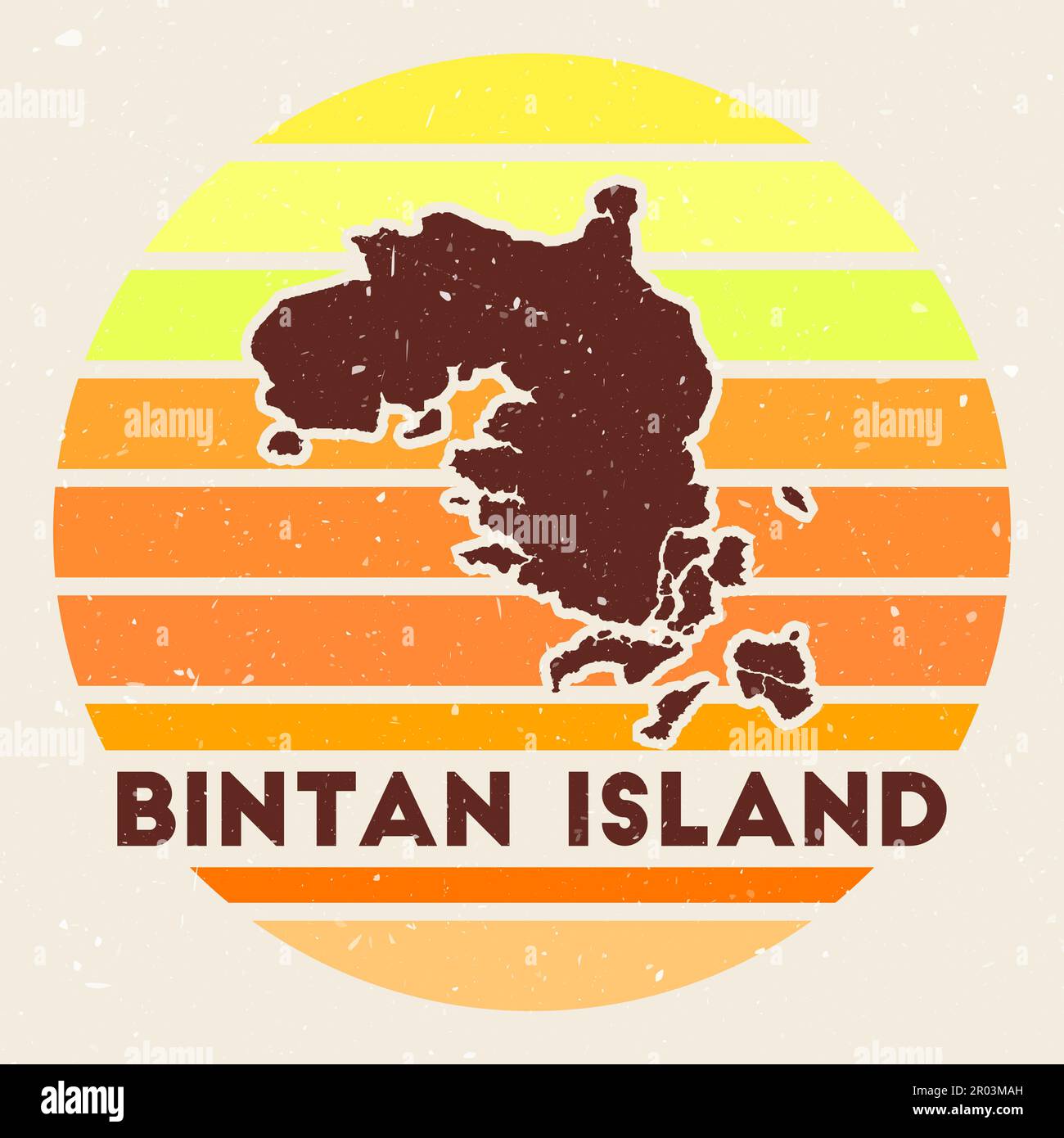Bintan Island Logo. Unterschreiben Sie mit der Karte und den farbigen Streifen, Vektordarstellung. Kann als Abzeichen, Logo, Label, Aufkleber oder Abzeichen der Bint verwendet werden Stock Vektor
