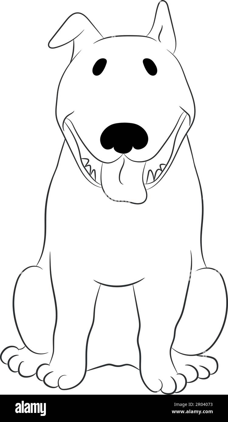Süßer Cartoon-Hund-Bullen-Terrier sitzt isoliert auf weißem Hintergrund. Handgezeichnete Vektorgrafiken Stock Vektor