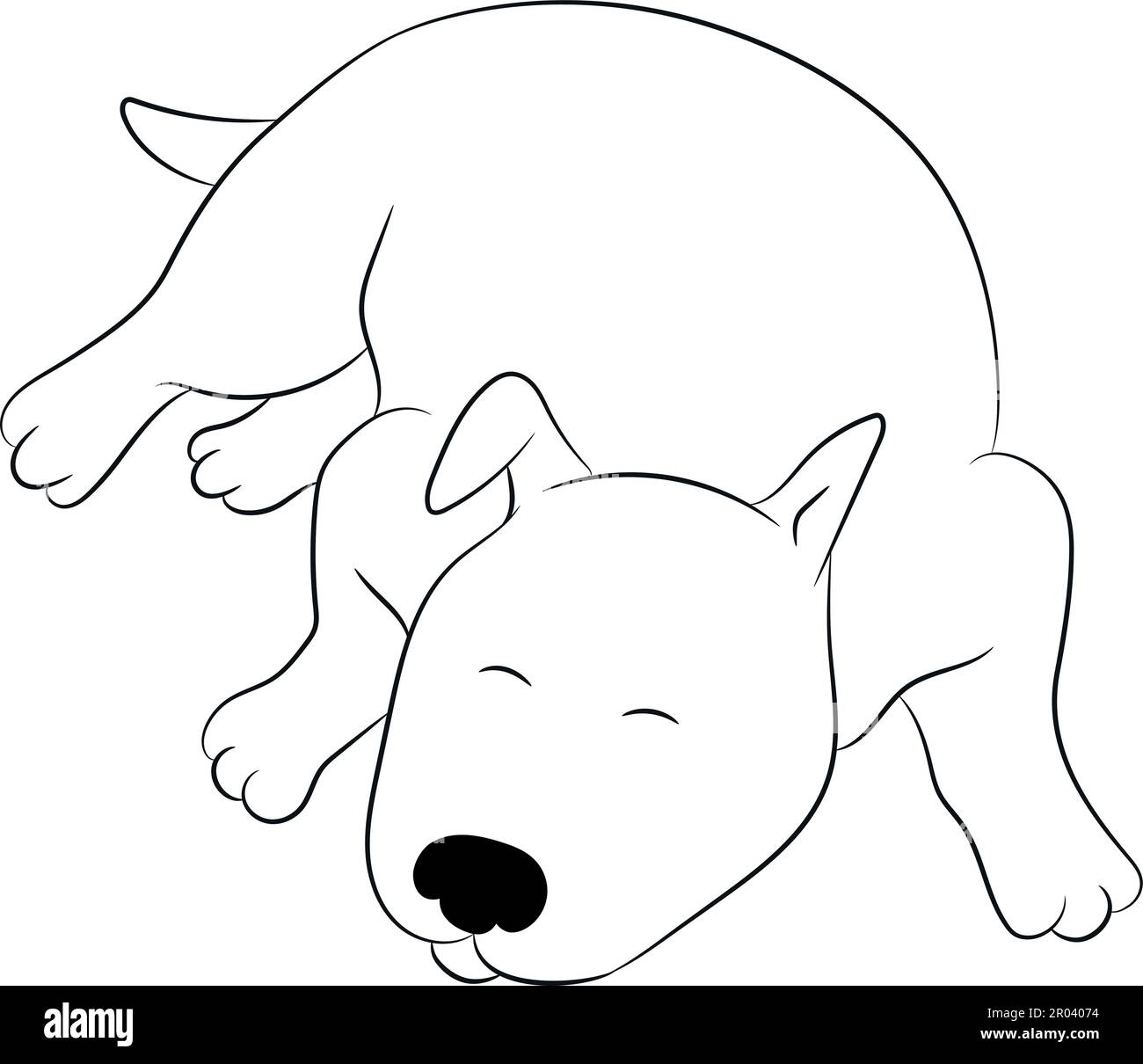 Süßer Cartoon-Hund Bull Terrier schläft isoliert auf weißem Hintergrund. Handgezeichnete Vektorgrafiken Stock Vektor