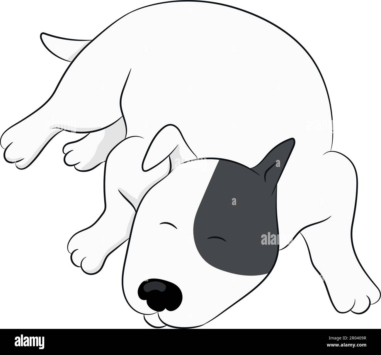 Der süße Bull Terrier Hund namens Sparky schläft isoliert auf weißem Hintergrund. Handgezeichnete Vektorgrafiken Stock Vektor