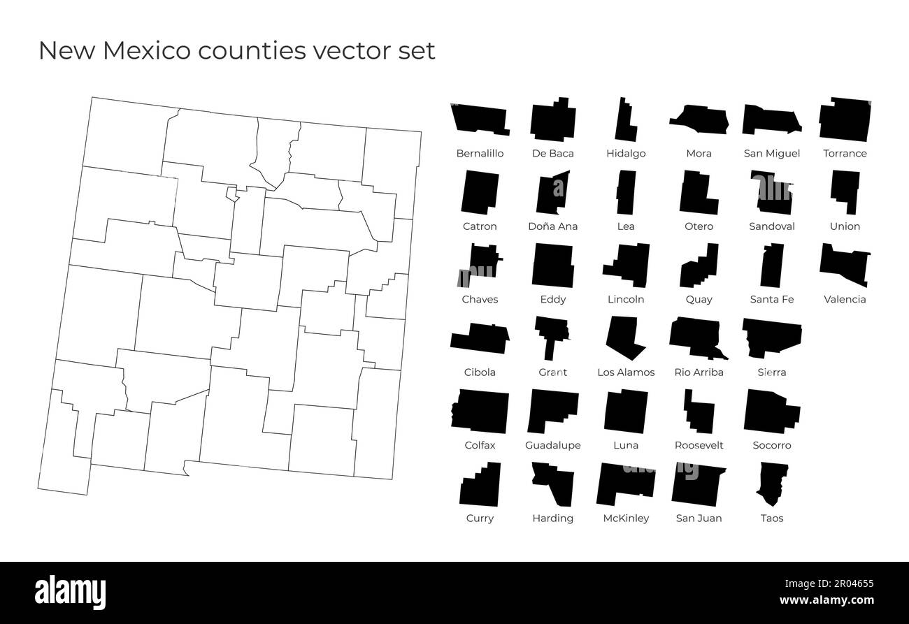 Karte von New Mexico mit Formen von Regionen. Leere Vektorkarte des US-Bundesstaates mit Bezirken. Die Grenzen des US-Bundesstaates für Ihre Infografik. Vector Illustrati Stock Vektor