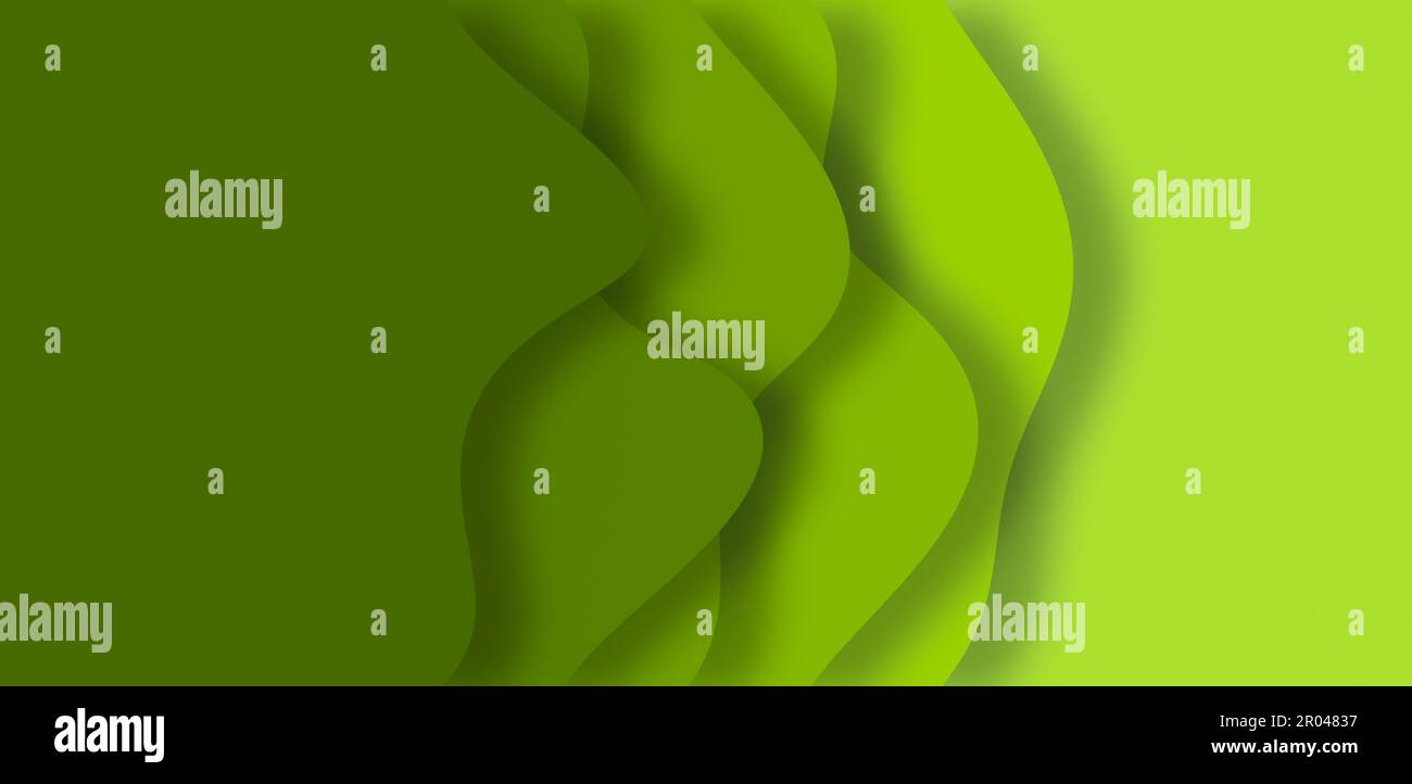 Abstrakter Hintergrund mit farbigen grünen Linien für das Design von Broschüren, Bannern, 3D-Papierschnitt im Querformat Stockfoto