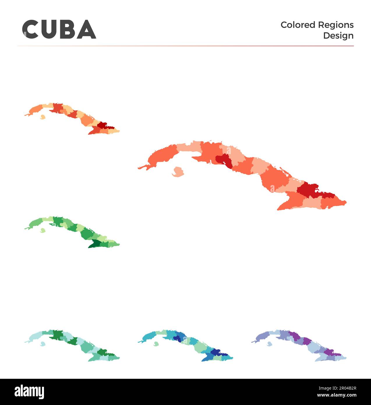 Kuba Kartensammlung. Grenzen von Kuba für Ihre Infografik. Farbige Länderregionen. Vektordarstellung. Stock Vektor