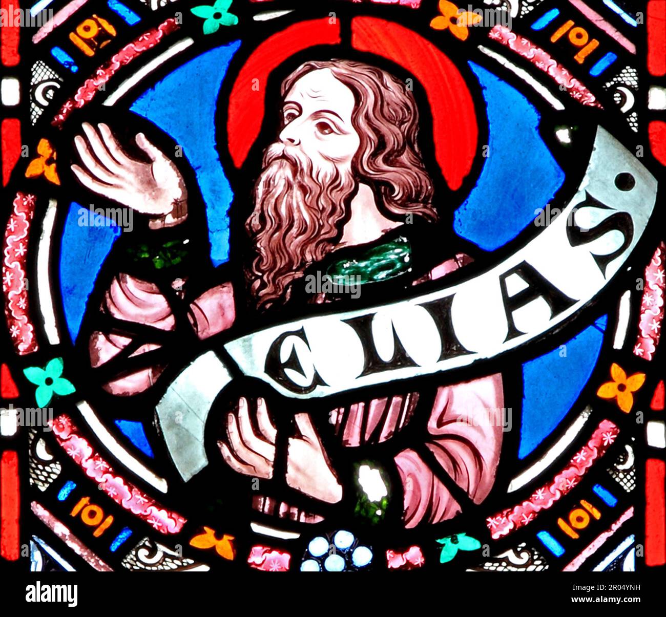 Elias, Elijah, Prophet, Bibel, Israel, Buntglas, von Frederick Preedy, Snettisham Church, Norfolk, England, UK Stockfoto