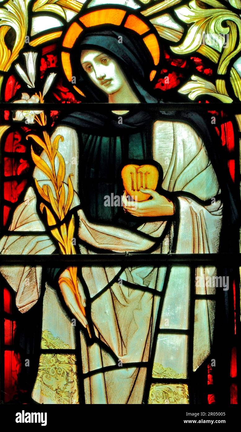 Hl. Theresa, hl. Teresa, von Avila, Karmelitin, 16. Jahrhundert, Glasmalerei, von J Powell & Son, 1900, Blakeney Church, Norfolk, England Stockfoto