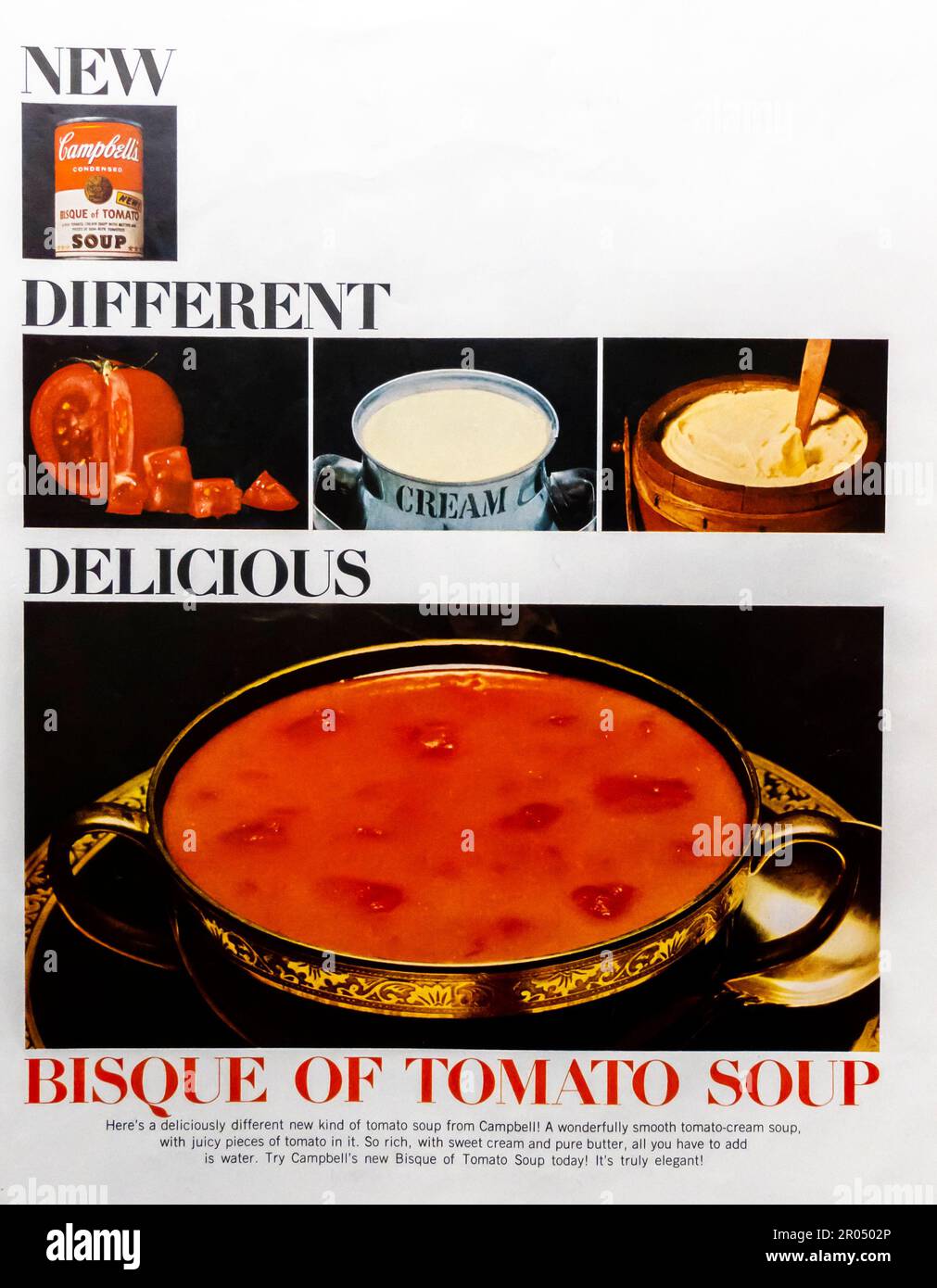Campbell's Tomato Bisque Suppe Werbespot in einer Zeitschrift, 1965 Stockfoto