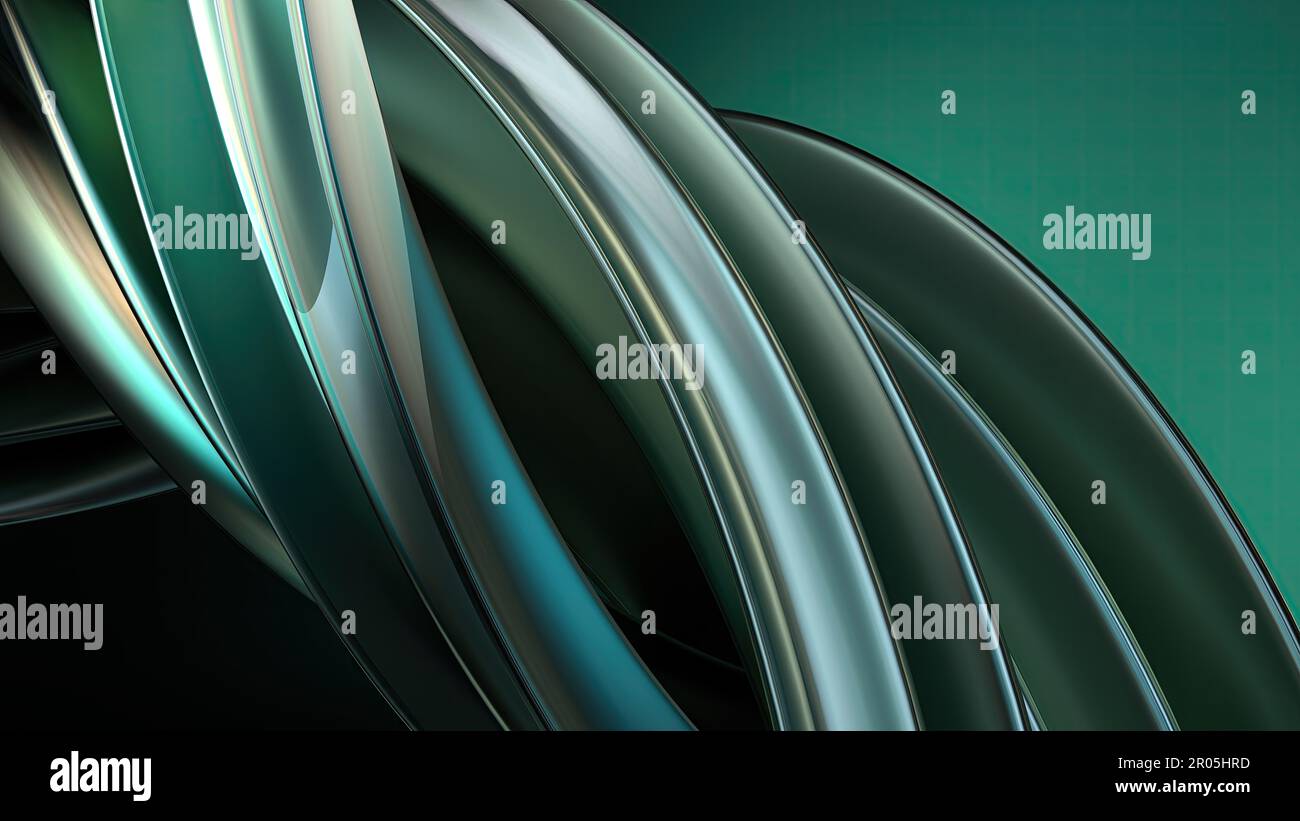 Grün gedrehte Metallplatte Abstrakte, elegante und moderne grafische Elemente in 3D-Darstellung Stockfoto