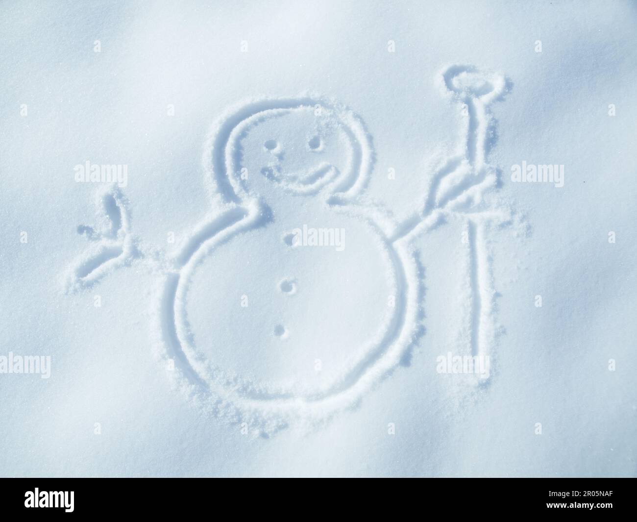 Schneemann zeichnet Schnee, Winter und Natur für Kunst, kaltes Wetter und Weihnachtskreativität. Symbol, Symbol und Zeichen mit Magie, Eis und gefroren Stockfoto