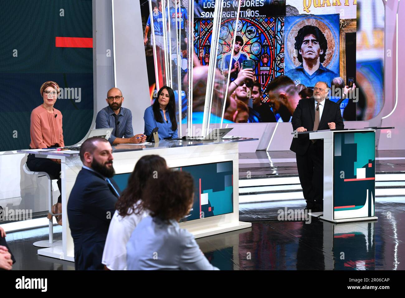 Mailand, Italien. 05. Mai 2023. Mailand, TV Talk TV Show - Massimo Bernardini, Sebastiano Pucciarelli, Silvia Motta, Cinzia Bancone Credit: Independent Photo Agency/Alamy Live News Stockfoto