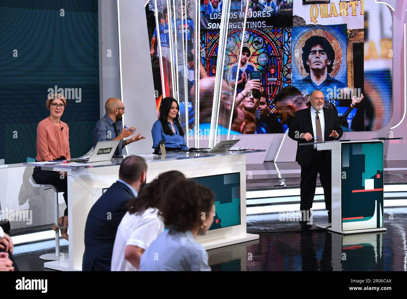 Mailand, Italien. 05. Mai 2023. Mailand, TV Talk TV Show - Massimo Bernardini, Sebastiano Pucciarelli, Silvia Motta, Cinzia Bancone Credit: Independent Photo Agency/Alamy Live News Stockfoto