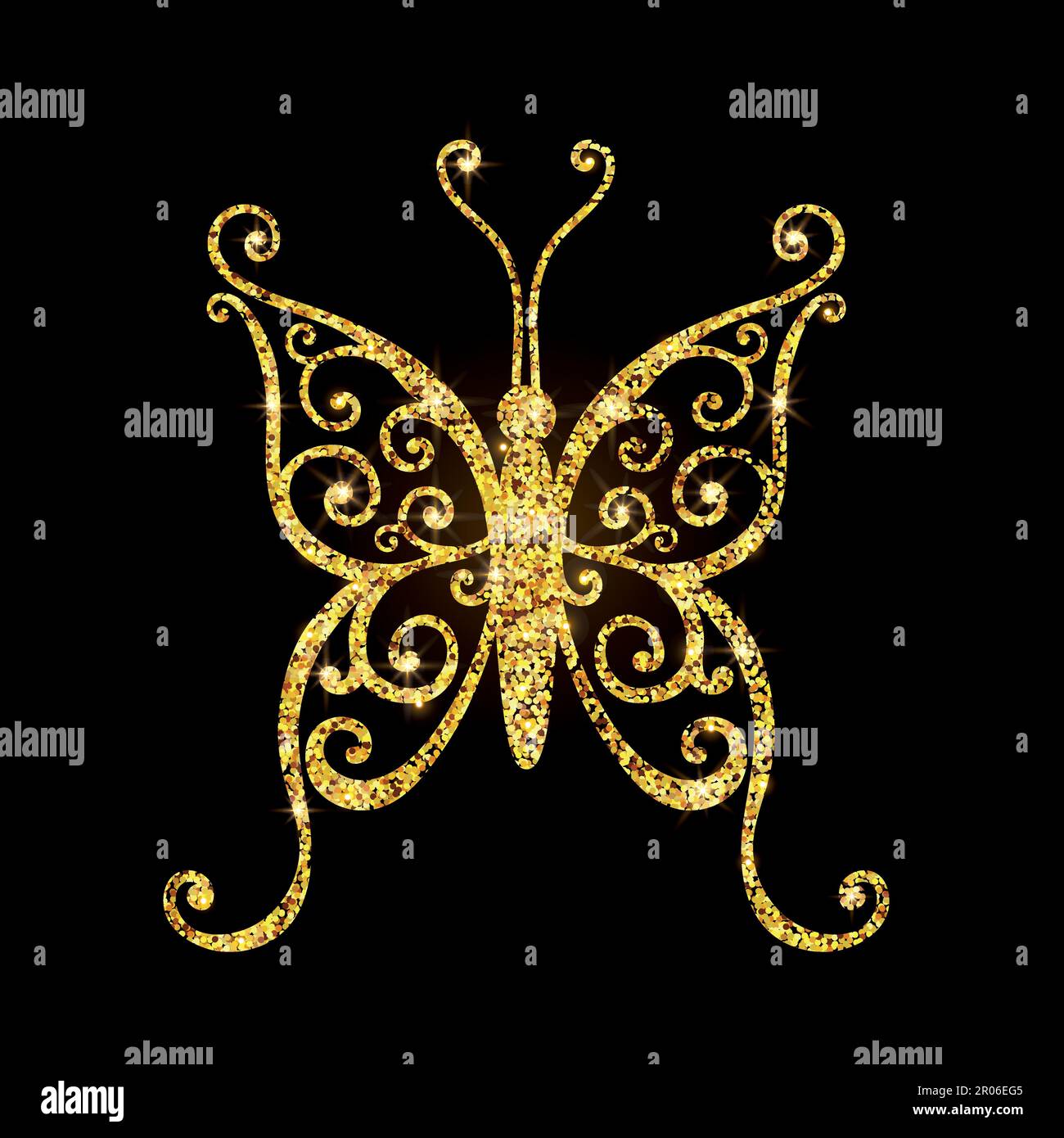 Wunderschöner geschnitzter Schmetterling auf einem funkelnden Hintergrund Stock Vektor