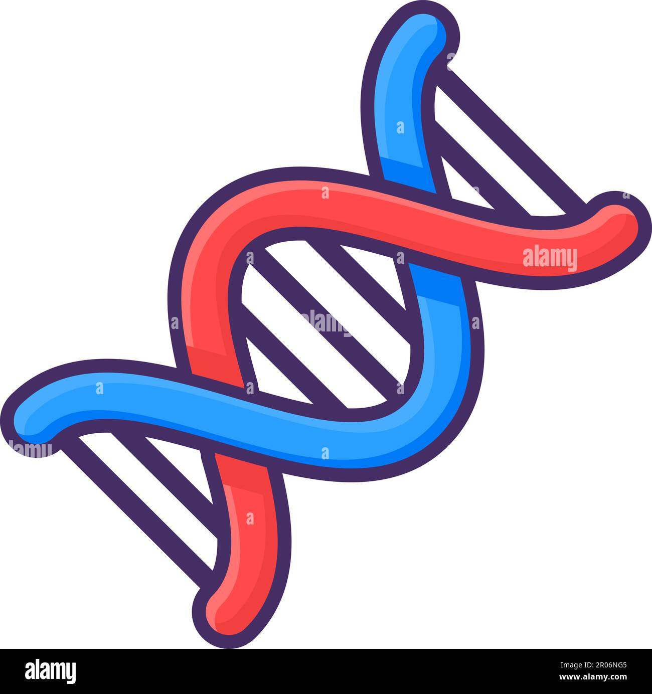 Helikale DNA-Molekül-verbundene chemische Bindung. Untersuchungen über Struktur und Zusammensetzung von Zellen und Proteinen im biologischen Laboratorium. Einfacher Cartoon Outlin Stock Vektor