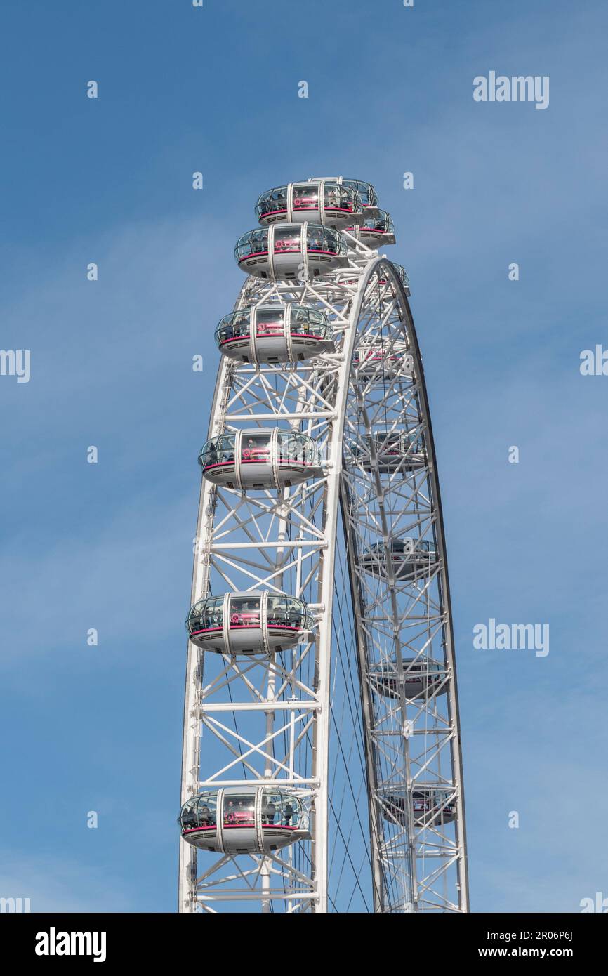 Nahaufnahme der Passagierpods auf dem London Eye, London, Großbritannien. Stockfoto