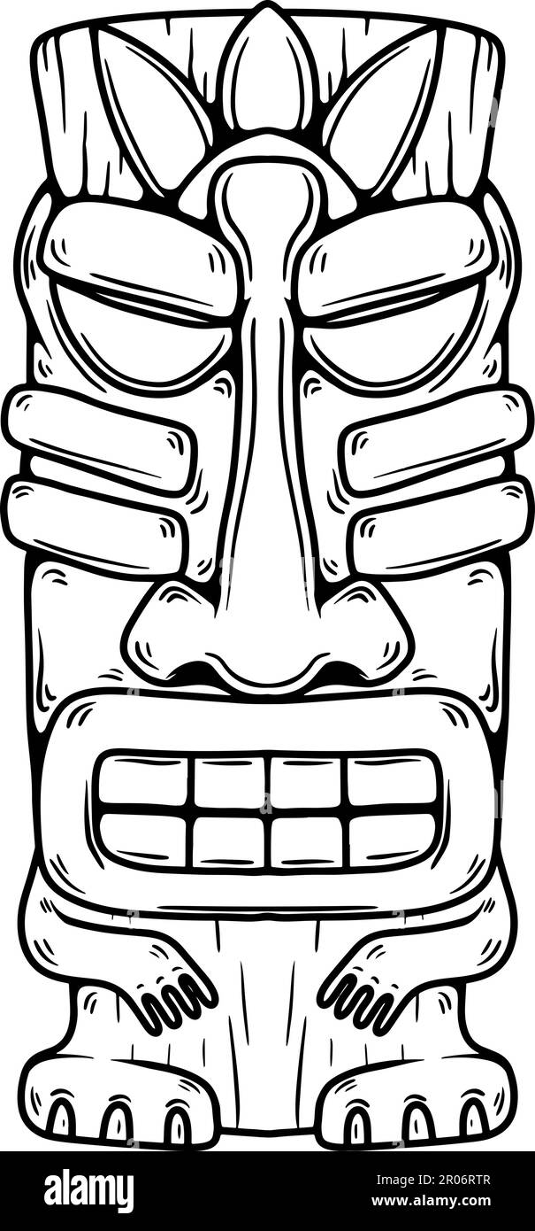 Traditionelles polynesisches Tiki-Idol. Illustration der Tribal Tiki Maske. Designelement für Dekorationen. Vektordarstellung Stock Vektor
