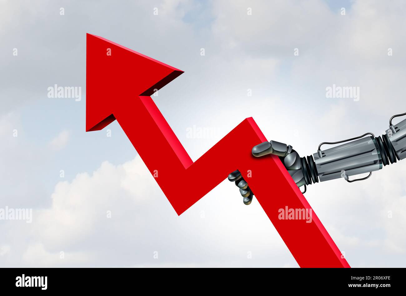 Steigende Wachstumskonzepte für KI-Technologie und künstliche Intelligenz sowie zunehmende und erweiterte Automatisierung oder maschinelles Lernen nehmen zu Stockfoto