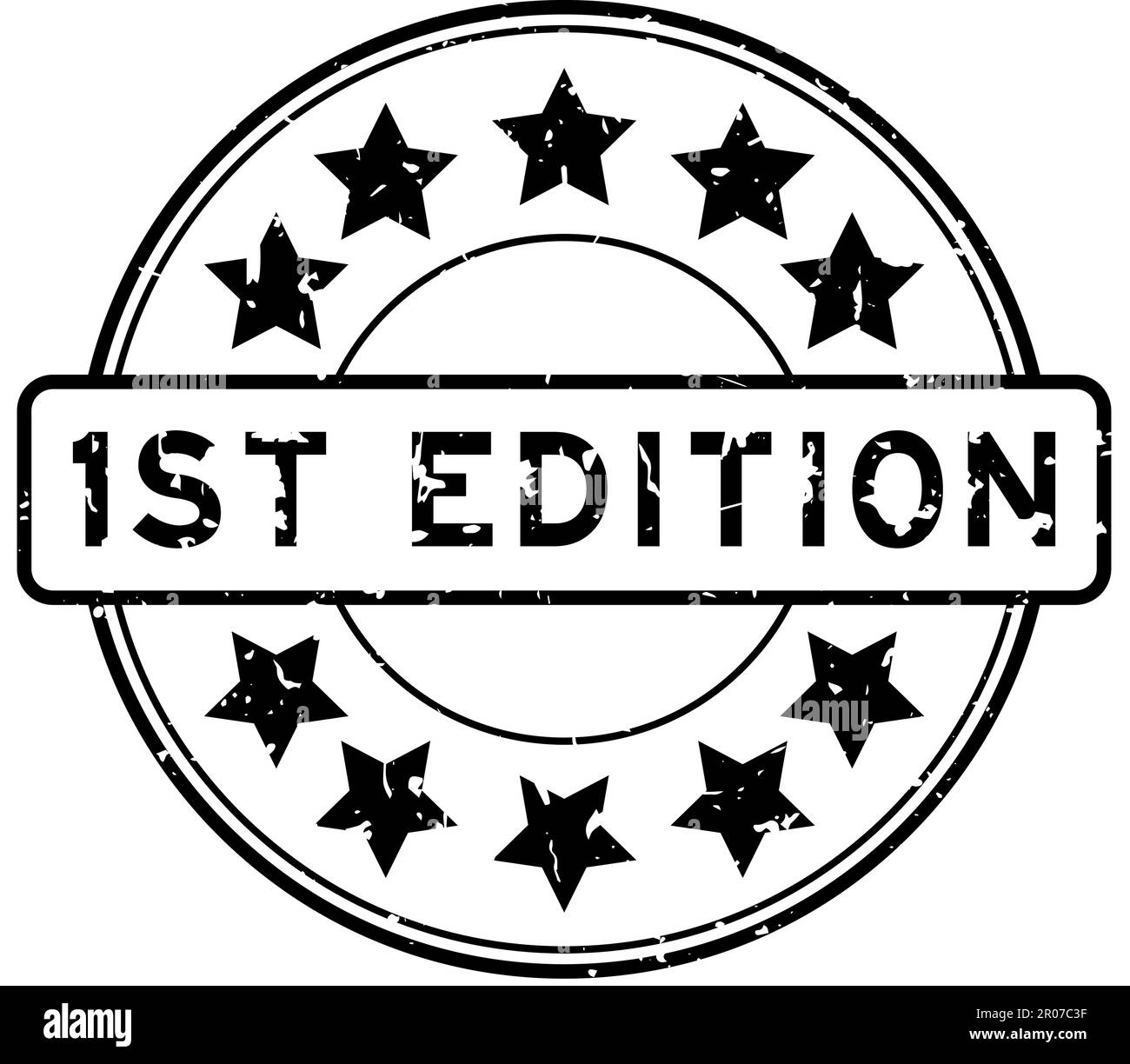Grunge Black 1. Edition mit Sternsymbol und rundem Gummisiegelstempel auf weißem Hintergrund Stock Vektor