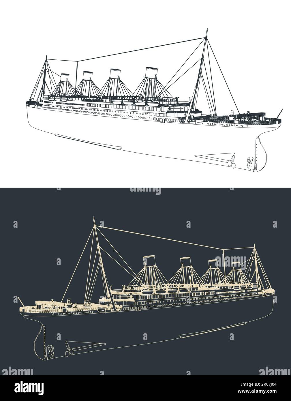 Stilisierte Vektordarstellung von Skizzen der Titanic Stock Vektor