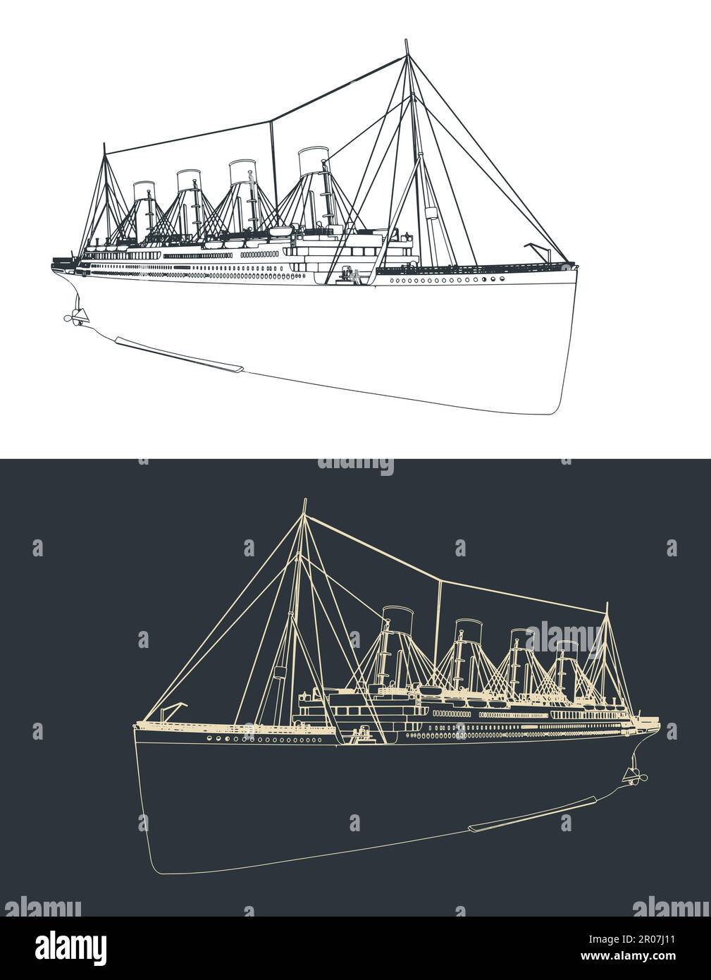 Stilisierte Vektordarstellung von Skizzen der Titanic Stock Vektor