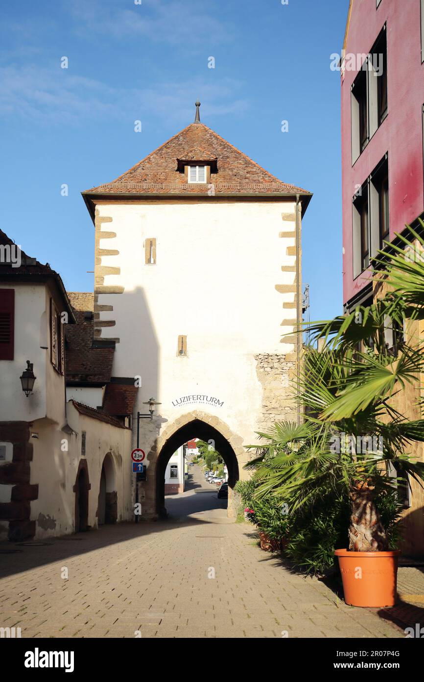 Historischer Luzifer-Turm, 1293 in Horb am Neckar, Neckar-Tal, Nordschwarzwald, Schwarzwald, Baden-Württemberg, Deutschland Stockfoto
