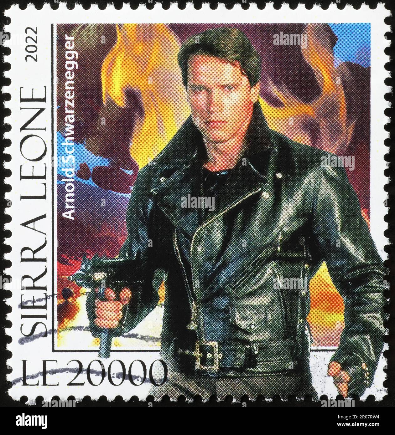 Arnold Schwarzenegger Porträt auf Briefmarke Stockfoto
