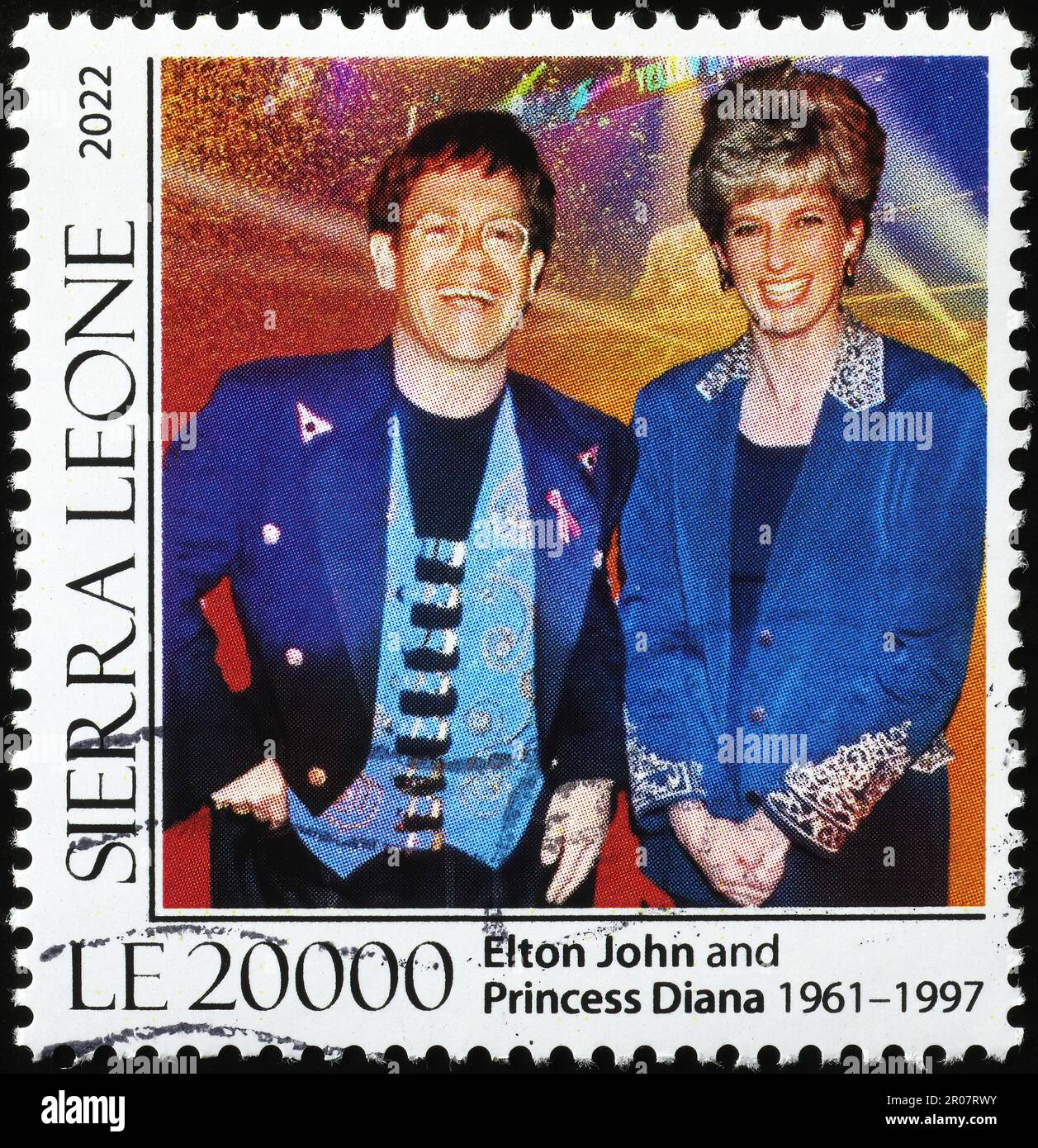 Elton John und Prinzessin Diana auf Briefmarken Stockfoto