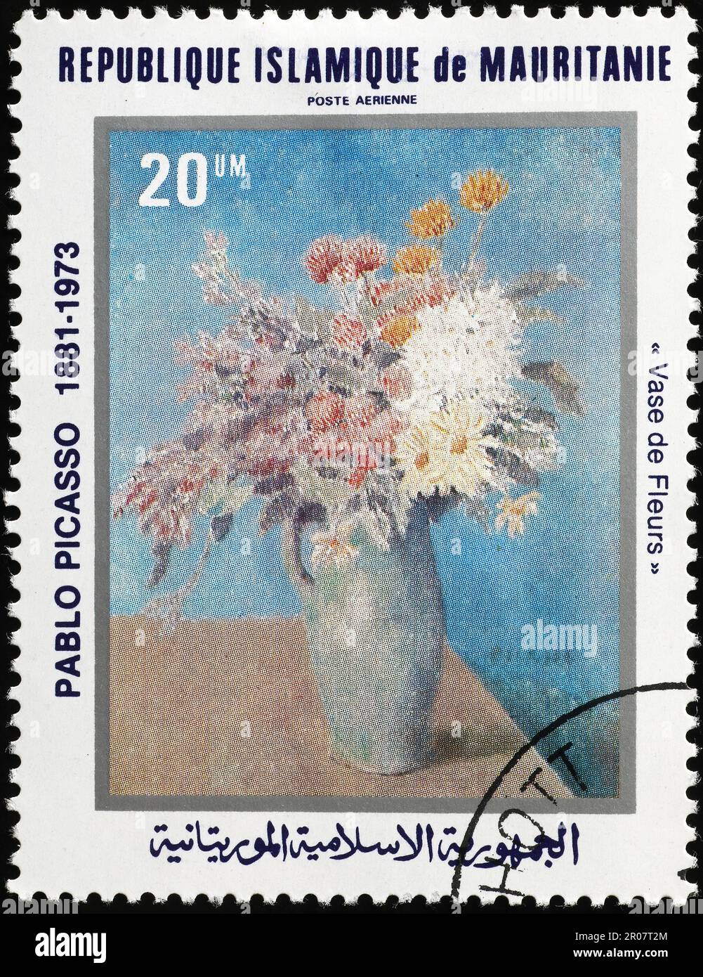 Blumentopf von Pablo Picasso auf Briefmarke Stockfoto