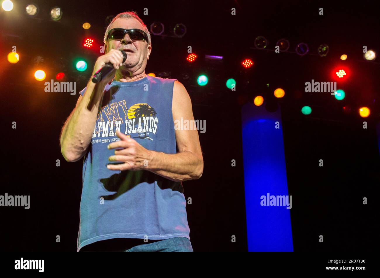 Costa Mesa, Kalifornien, 6. August 2014: Deep Purple's Leadsänger Ian Gillan im Pacific Amphitheatre. Stockfoto