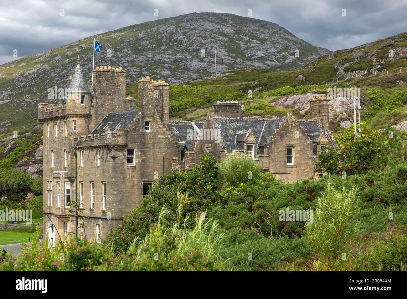 Schloss Amhuinnsuidhe in den Rocky Highlands, Harris, Insel Harris, Hebriden, Äußere Hebriden, Westliche Inseln, Schottland, Vereinigtes Königreich, Großbritannien Stockfoto