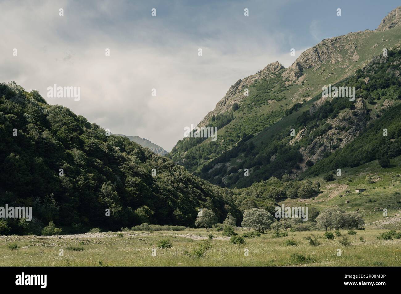 Prà del Rasur, Cuneo, Piedmont. Panorama in Richtung Alpenkette Stockfoto