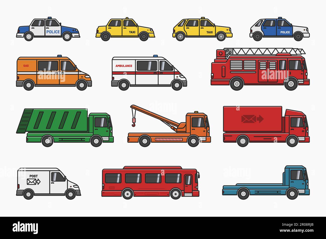 City Servise Auto-LKW-Bus Polizeitaxi Set Vector flache Abbildung Stock Vektor