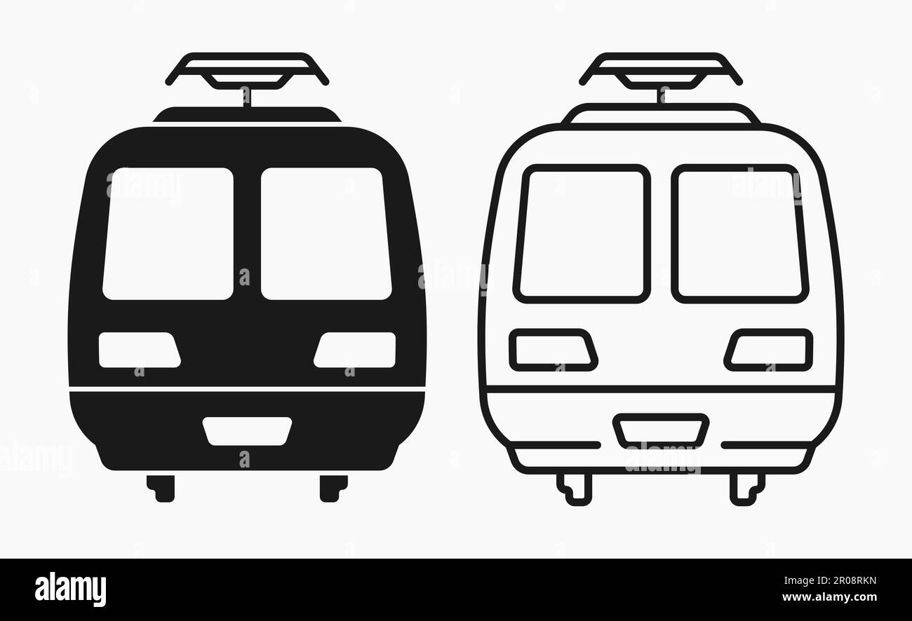 Öffentliche Verkehrsmittel, Vorderansicht, Liniensymbole, flache Vektordarstellung Stock Vektor