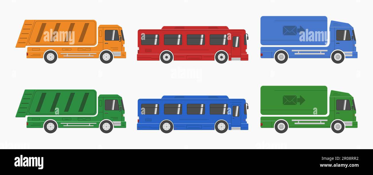 City Servise PKW Bus Set Vector Flat Illustration Stock Vektor