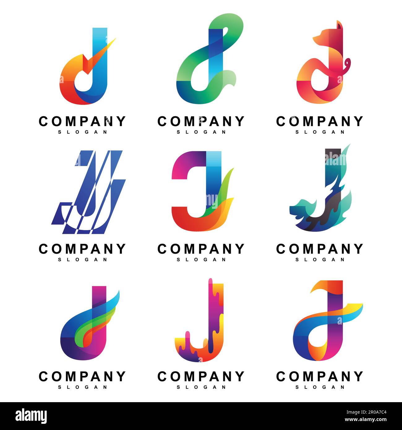 Farbenfrohes j Set Logo Stock Vektor