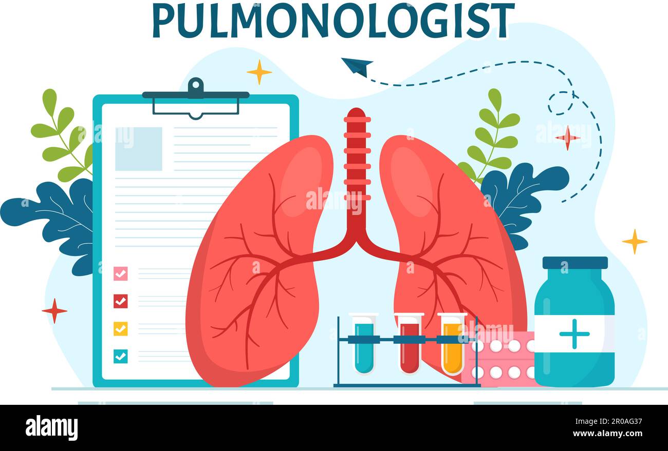 Pulmonologe Vektordarstellung mit Doctor Pulmonology, Lungen Respiratory System Examination and Treatment in Flat Cartoon Hand Drawn Templates Stock Vektor