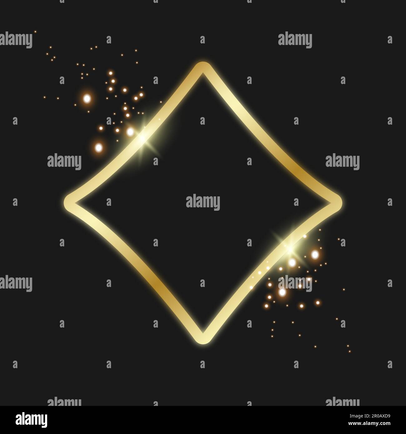 Goldenes Zeichen, Diamantanzug-Ikone. Vektordarstellung auf schwarzem Hintergrund. Stock Vektor