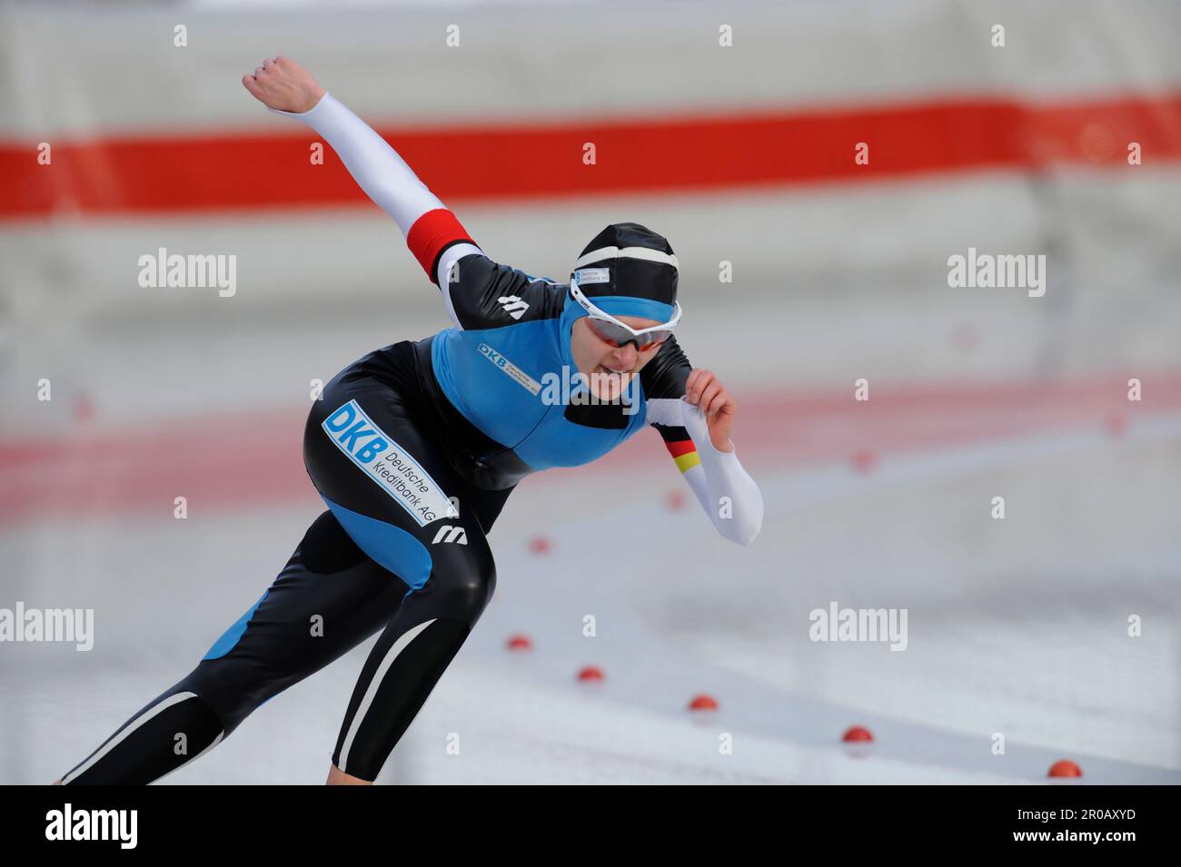 Jana Gegner, Aktion 500m Sprint, Deutsche Meisterschaften Eisschnellaufen in Inzell, 4.1.2008 Stockfoto