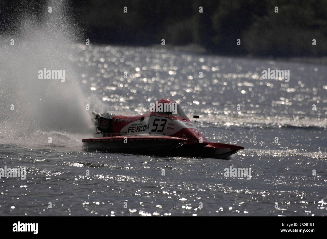 Tiziano Trombetta (ITA) Aktion im Europameisterschaftslauf der Klasse 0 - 700,37. Int. Motorbootrennen in Brodenbach/Mosel am 15,6.2008. Stockfoto