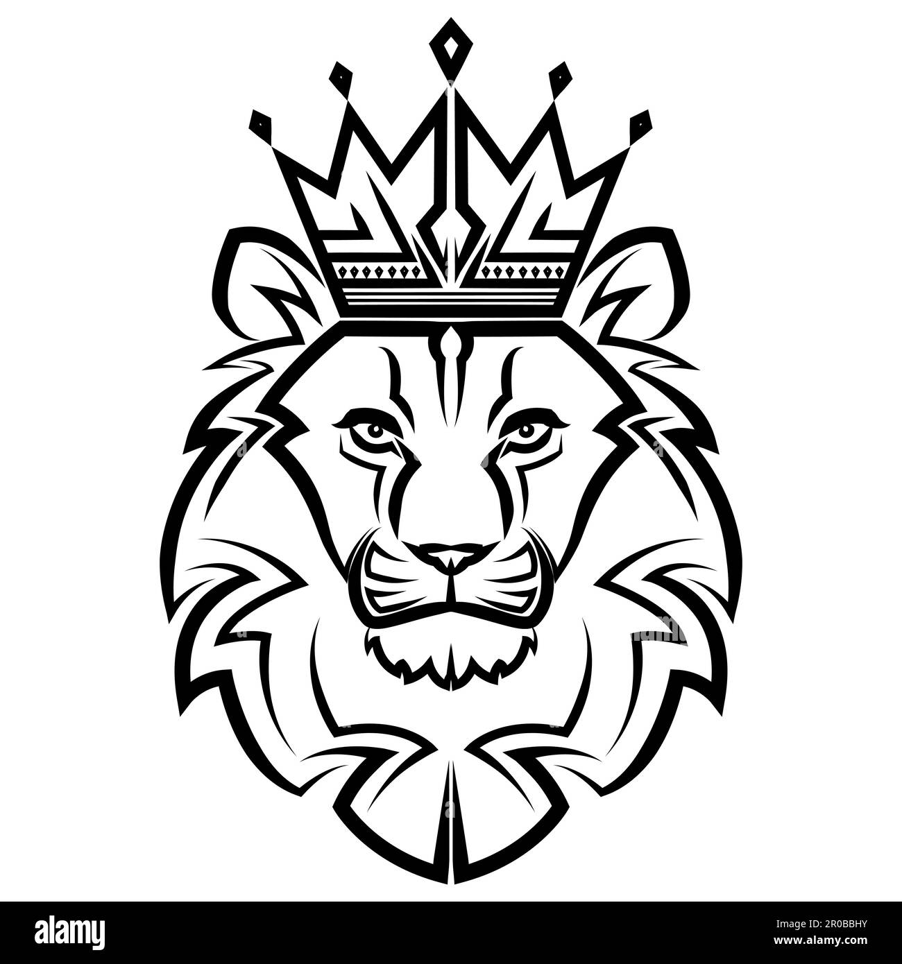 Schwarz-weiße Linien Kunst der Vorderseite des Löwen Königskopf mit Krone Es ist ein Zeichen von leo zodiac gute Verwendung für Symbol Maskottchen Symbol Avatar Tattoo T-Shirt Stock Vektor