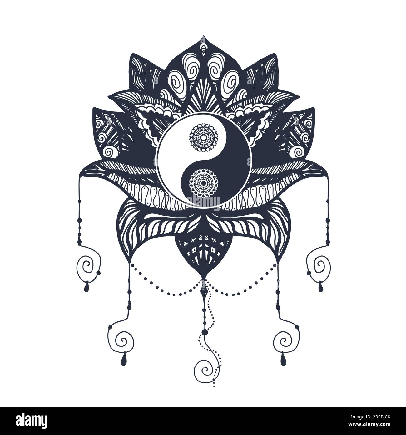 Vintage Yin und Yang in Mandala Lotus. Tao-Symbol für Aufdruck, Tattoo,  Malbuch, Stoff, T-Shirt, Yoga, Henna, Stoff im Bogo-Stil. Mehndi, Okkult A  Stock-Vektorgrafik - Alamy