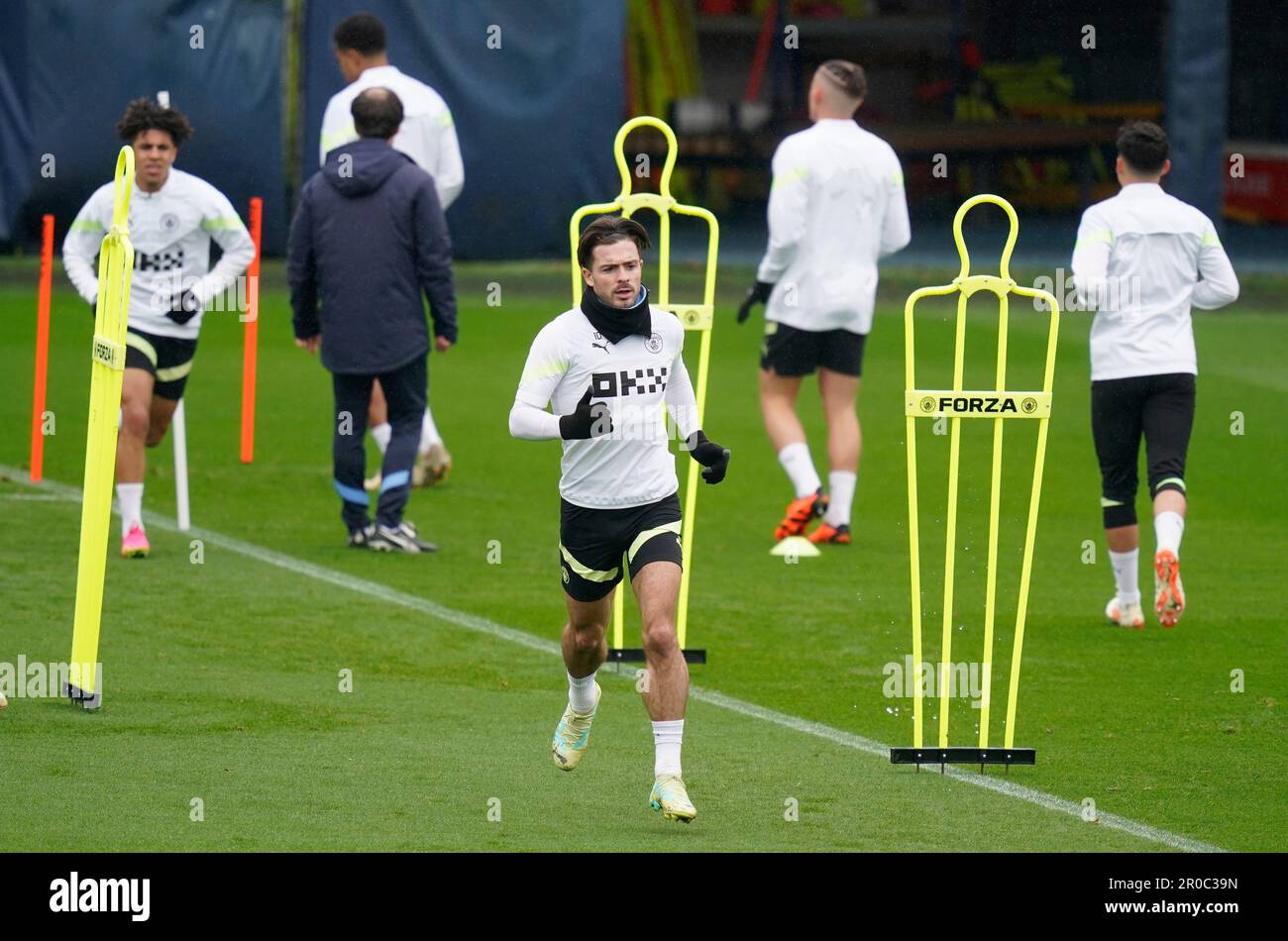 Jack Grealish aus Manchester City (c) während eines Trainings im Academy Stadium, Manchester. Foto: 8. Mai 2023. Das Bild sollte lauten: Andrew Yates/Sportimage Credit: Sportimage Ltd/Alamy Live News Stockfoto