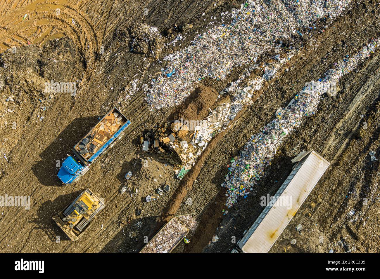 Luftaufnahme der kommunalen Abfalldeponie in Pennsylvania, USA Stockfoto
