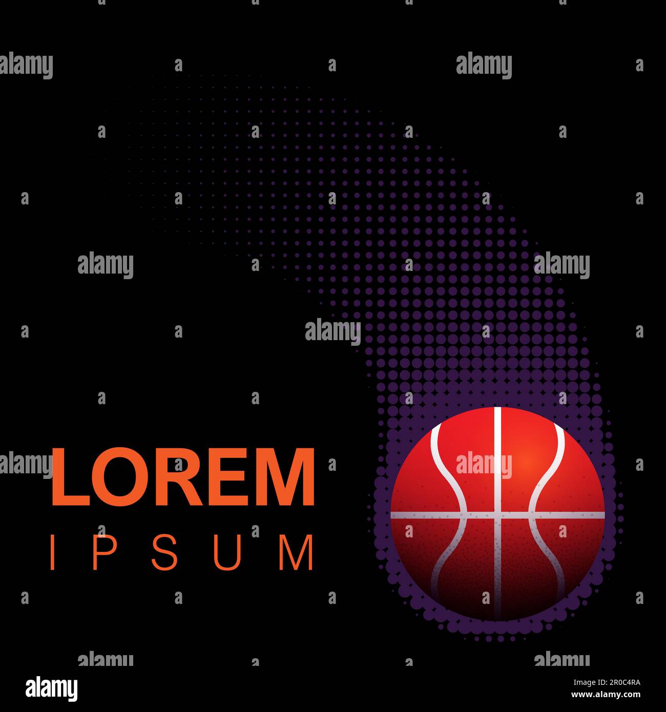 Basketballball auf dunkelblauem Hintergrund im Comic-Stil mit Kopierbereich. Designelement für Poster, Karten, Banner. Vektordarstellung Stock Vektor