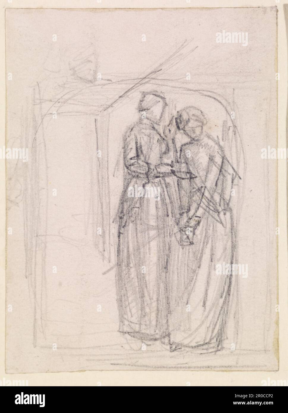[Recto - Front] (Rekto - Vorderseite). Tennysons Locksley Hall - Skizze von Mutter und Tochter, 1855-56. Künstler: John Everett Millais. Von Der Preraphaelites.org: Die letzte holzgravierte Illustration für dieses Thema erschien in Moxons Ausgabe von Tennysons Gedichten (1857, S. 274). Stockfoto