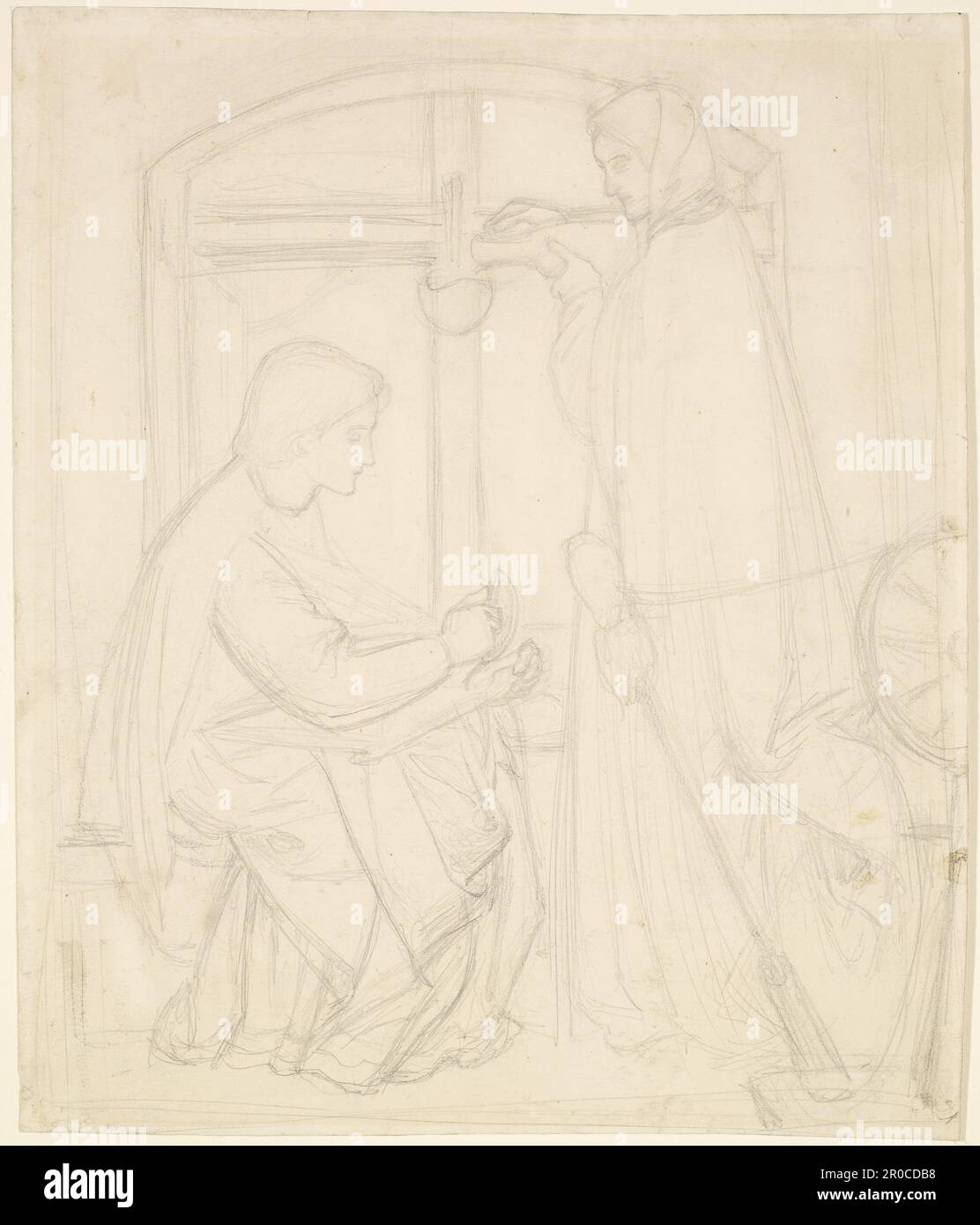 Mary in the House of St John - Compositional Sketch, 1858. Künstler: Dante Gabriel Rossetti. Eine Studie für die Aquarellzeichnung. Stockfoto